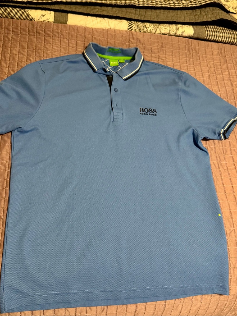 Hugo Boss Light Blue Polo with Navy Trim L